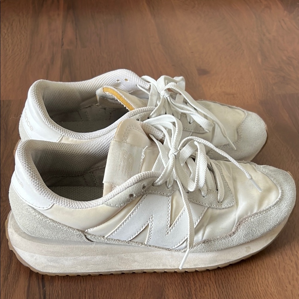 New Balance White Sneakers with Suede Accents